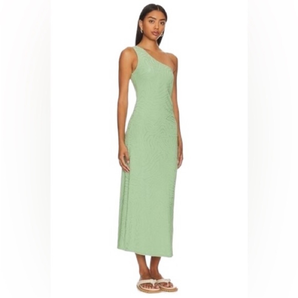 Seafolly One Shoulder Second Wave Midi Dress in Palm Green Textured Vacation M - Picture 15 of 16